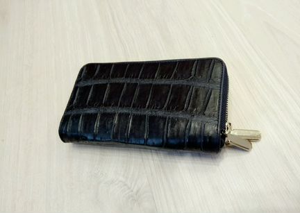 Синий клатч кошелёк из кожи крокодила