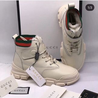 Ботинки Gucci зимние на платформе бежевые