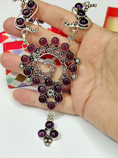 Колье с гранатами- родолитами, серебро