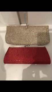 Клатч со стразами красный золотой
