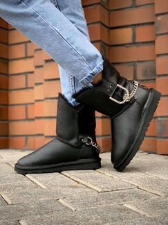 Угги черные кожаные обливные блестящие