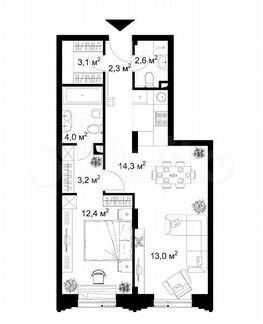 1-к апартаменты, 54.9 м², 4/11 эт.