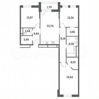 3-к квартира, 103.9 м², 9/15 эт.