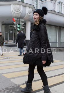 Пуховик новый черный женский с мехом ламы