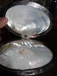 Шкатулка Ракушка перламутр,мини с камнем