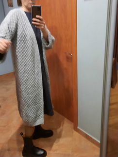 Длинный шерстяной жакет ручной вязки