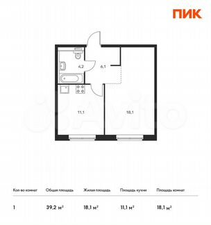 1-к квартира, 39.2 м², 1/17 эт.