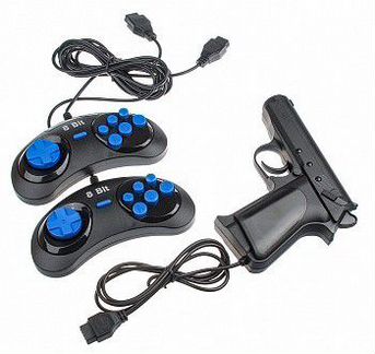 Набор из двух овальных контроллеров Денди 9 пин и пистолета, арт. 05-JS